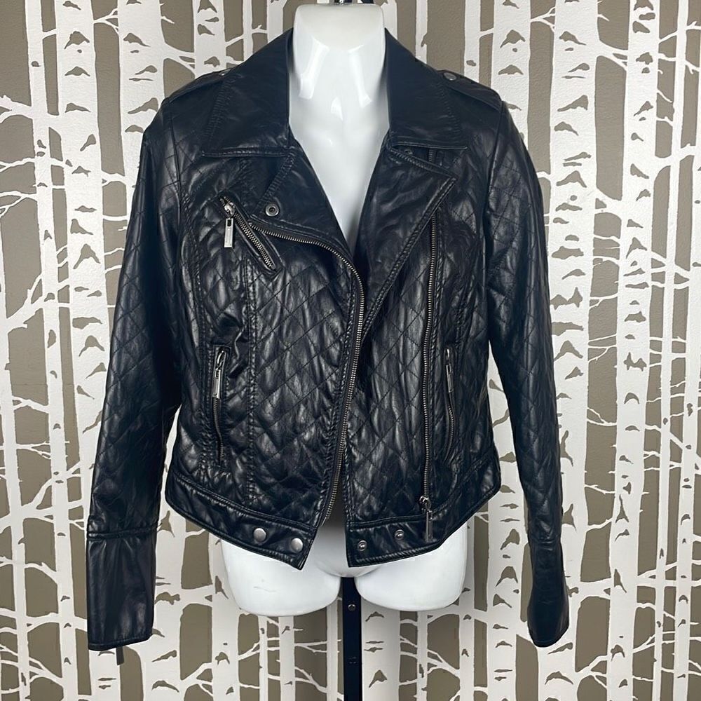 Faux Leather Quilted Moto Jacket S Black